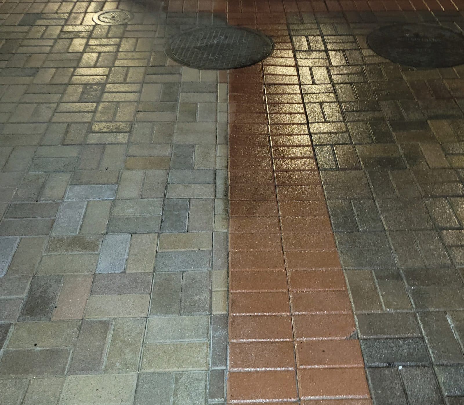Freshly sealed, anti-slip paver surface